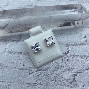 Sterling Silver 6mm Square Clear CZ Stud Earrings
